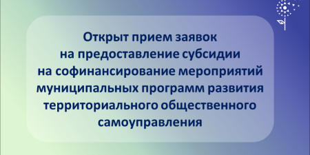 Открыт прием заявок на предоставление субсидии из областного бюджета на софинансирование мероприятий муниципальных программ развития территориального общественного самоуправления